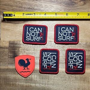 Set of 4 Surfing Patches and 1 Rooster Badge